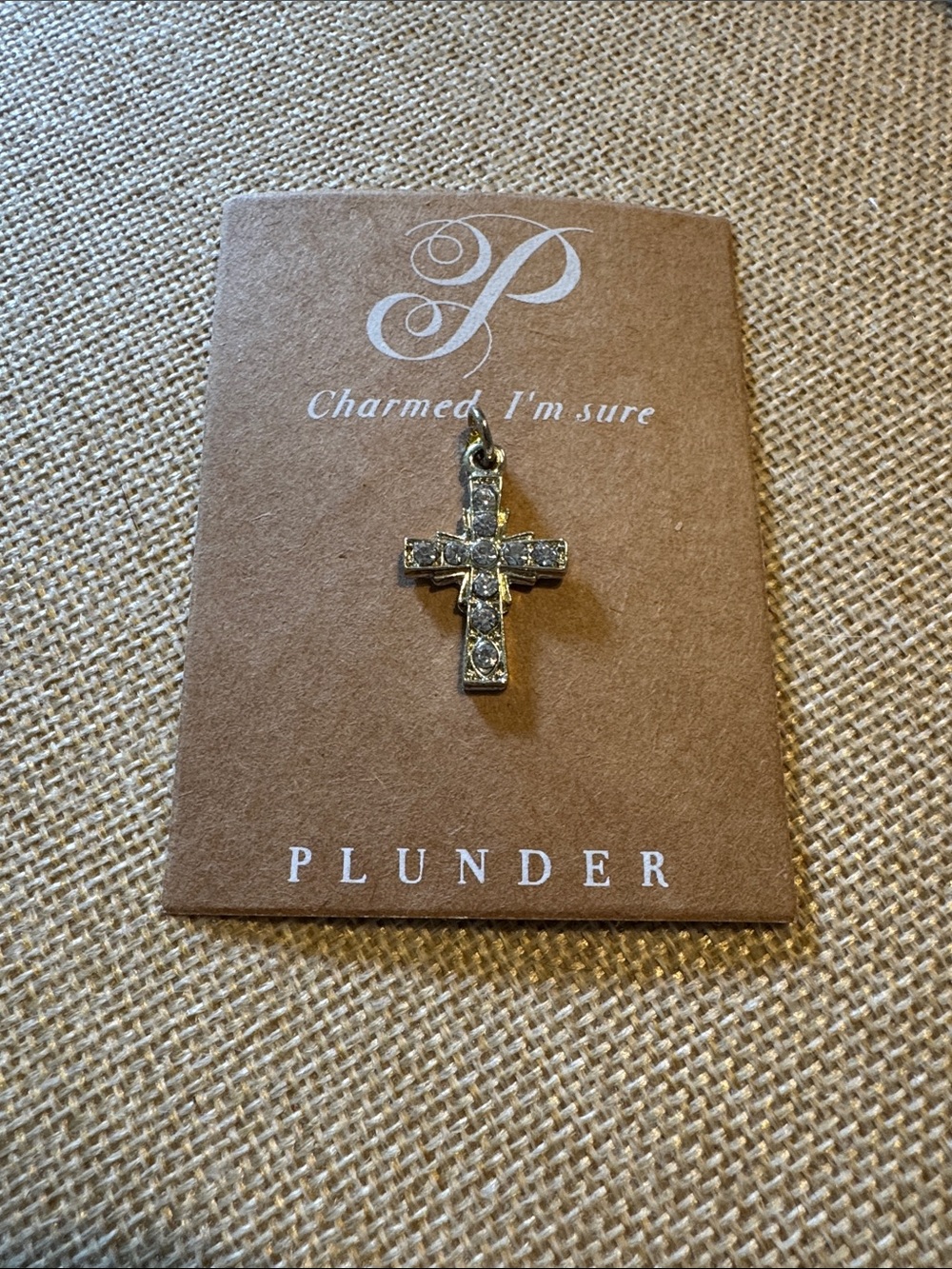 Plunder Sparkling Cross Charm in Gold and Clear Crystal
